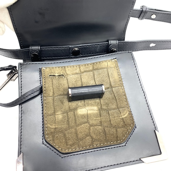 Mackage Rubie Black Green High Gloss Leather Shoulder Crossbody Bag - Picture 11 of 13